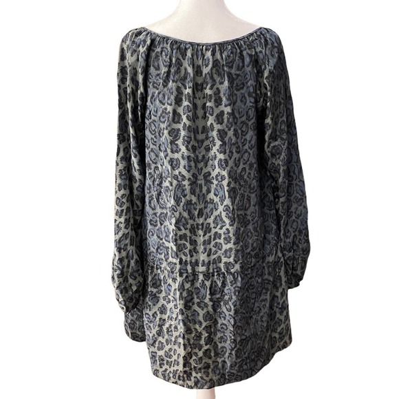 Rebecca Taylor Women Leopard Print Tunic mini dress Boat Neck Silk blue gray 10 - Picture 4 of 9